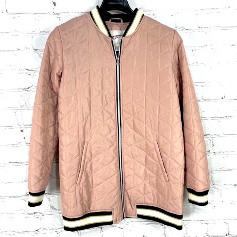 Arizona Jean Company Pink Quilted Bomber Jacket with Contrast Trim